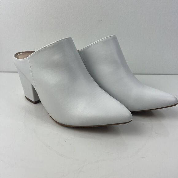 The Drop Leather White Slip On Block Heels Women’s Size 7 - Picture 1 of 6